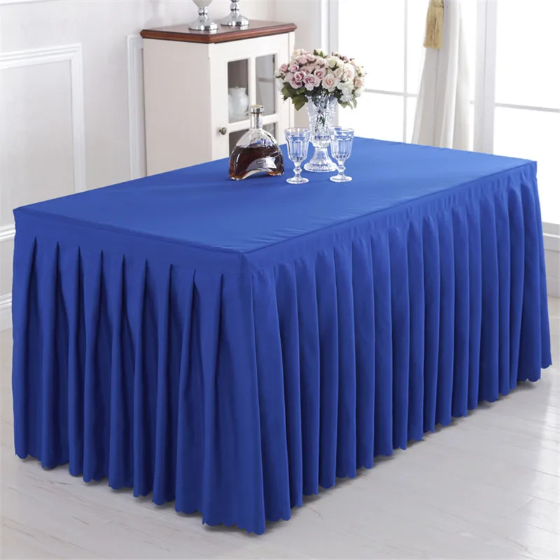 Polyester white banquet table skirt for birthday wedding party table clothes lines table cover table skirting decoration