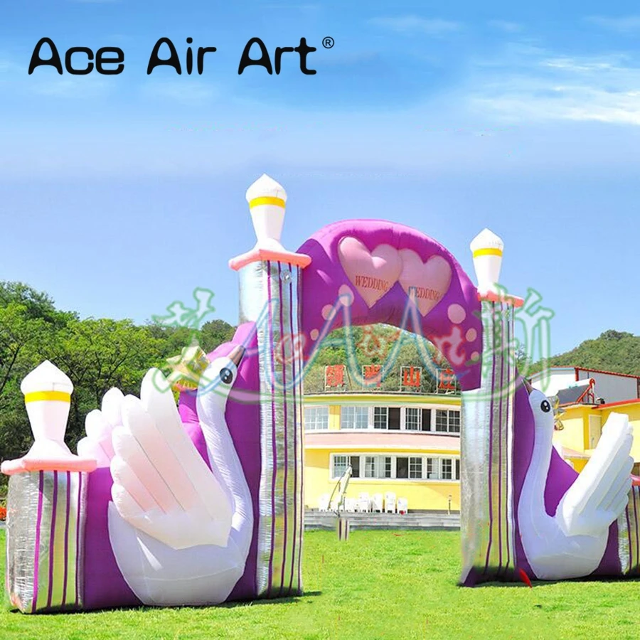 Hot sale White and purple inflatable white Swan Dream Wedding party Arch in 8 m W for sweet wedding