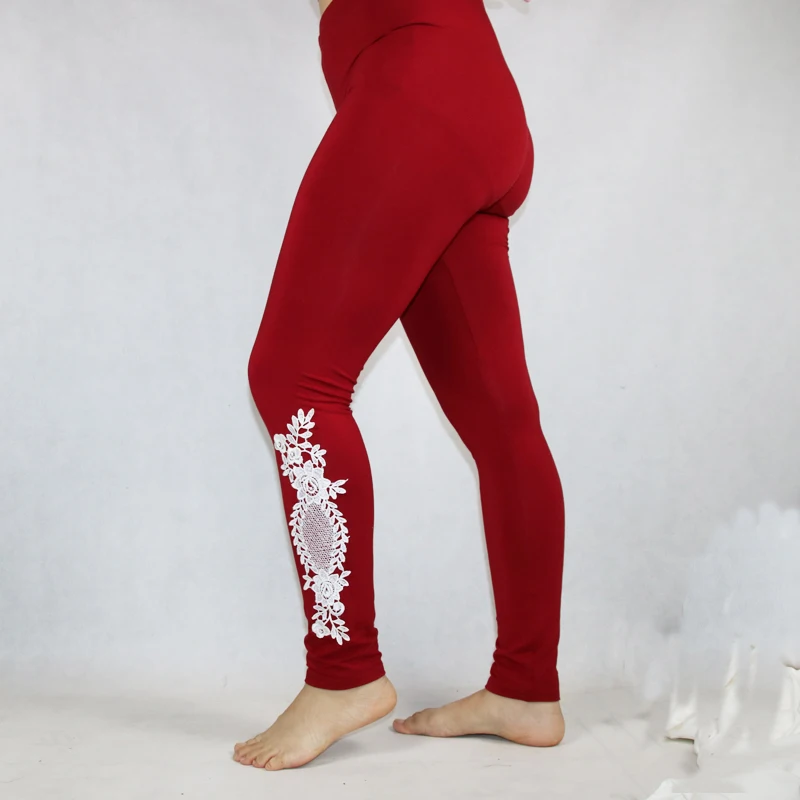 Babbytoro Feminino Leggings Modal Cotton Wine Red Lace Flower jeggings Workout Pantalon Large Size 7xl 6xl 5xl xs Female Pants