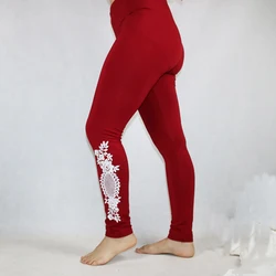 Babbytoro Feminino Legginsy Modalne Bawełniane Wino Czerwone Koronkowe Kwiatowe Jeggings Workout Pantalon Duży Rozmiar 7xl 6xl 5xl xs Spodnie Damskie