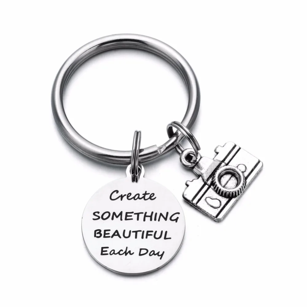 Happy Birthday Sewing Machine Camera Art Brush Charms Key Ring Holder Create Something Beautiful Each Day BFF Gift Key Chain