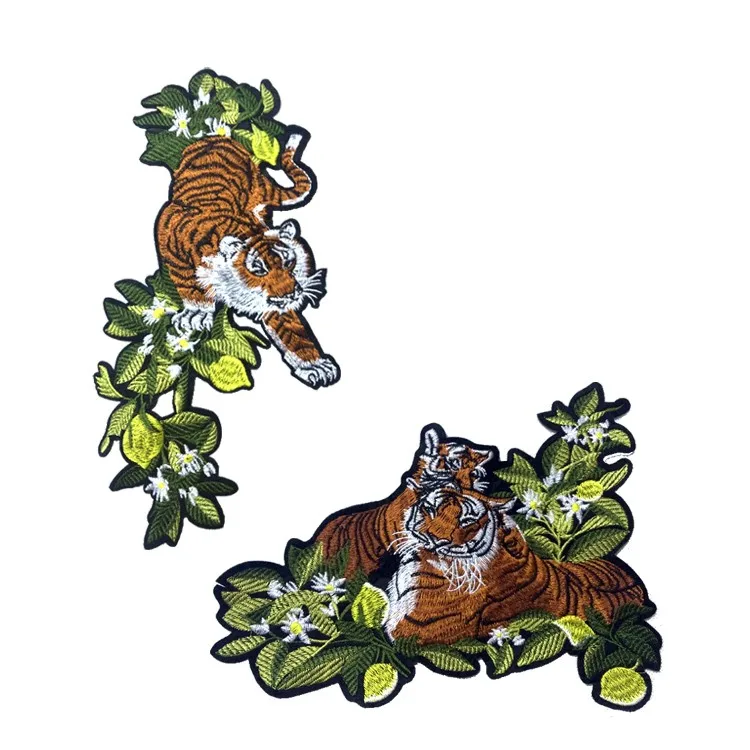 Tigre e Animais Applique Bordado Patches para Pano, Handmade Flores Vestuário Pins, Patch costura