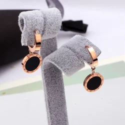 Hot Sale Brand Jewelry Rose Gold Color Drop Earrings Roman Numeral 316L Stainless Steel Earrings For Women Female Gift Bijoux E1