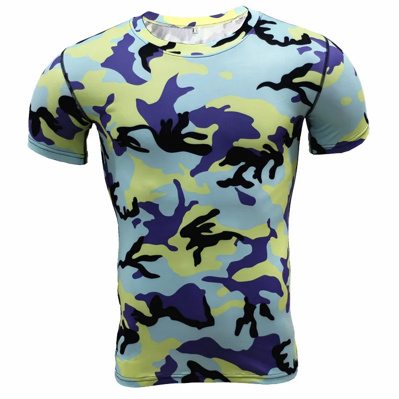 Imagem -04 - Camuflagem de Compressão para Verão Camiseta de Compressão Masculina Fitness Manga Curta Musculação Crossfit Flash Roupa de Proteção