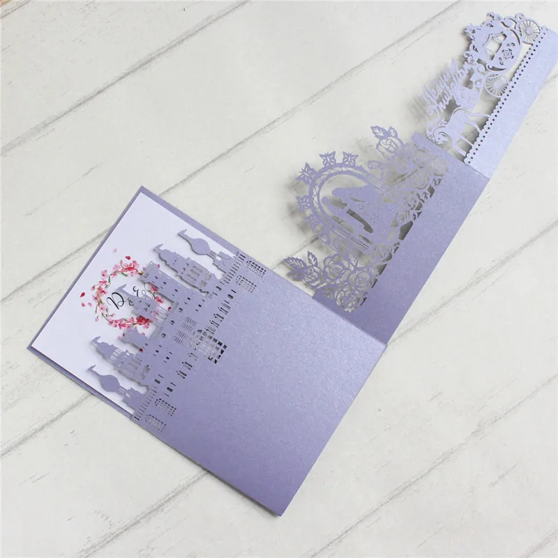 3D Pop up wedding invitations Cinderella laser cut marriage card weding gift cards 50pcs/lot