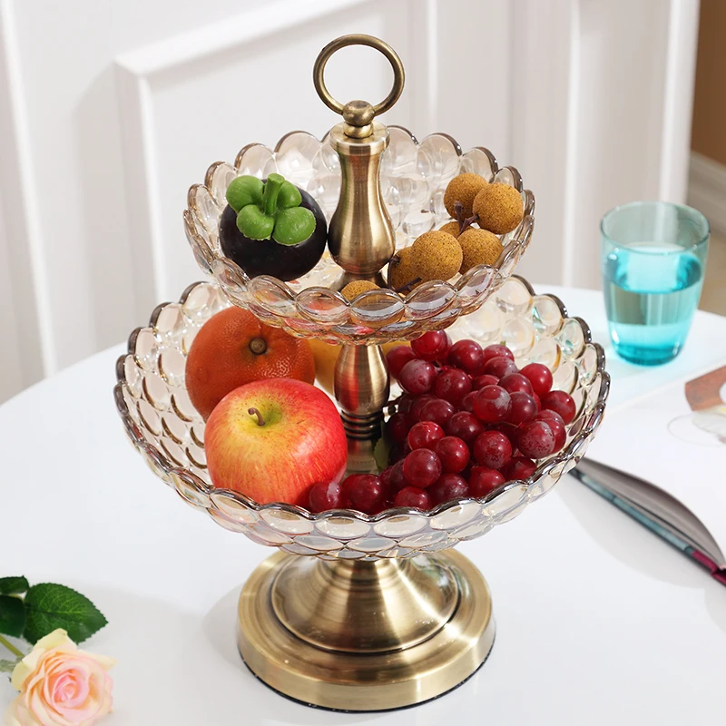 

European Crystal glass Plates home Decor Crafts double-deck Fruit tray fruit bowl decorative hanging plates Dinnerware Plate