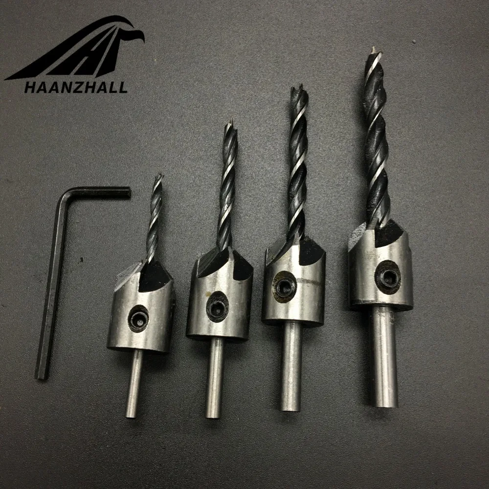 4pcs/lot Countersink Drill  Drill Press Set Reamer Woodworking 5 Flute Chamfer 3mm 4mm 5mm 6mm Carpentry drill + 1pc Wrench