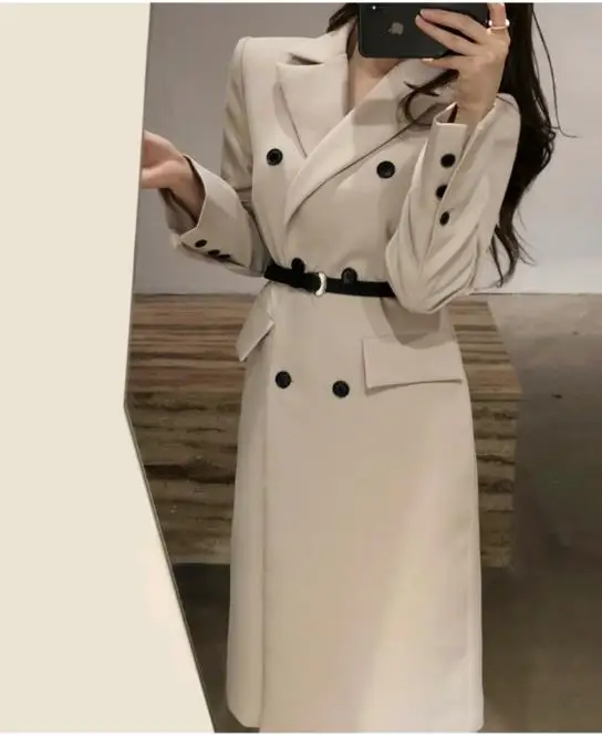 

spring autumn fashion Slim windbreaker women double breasted long trench coat