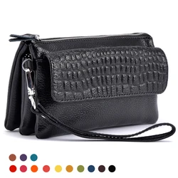 Flap Female Shoulder Bag Genuine Leather Women Handy Wallet Large Crocodile Pattern Capacity Phone Zipper Strap Crossbaody Bag