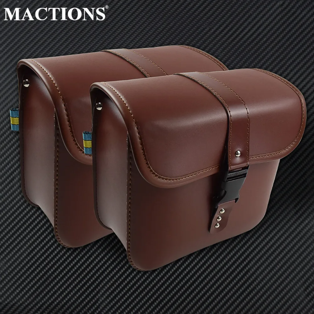 

Motorcycle Saddle Bags Cruiser Side Storage Tool Universal Pouches Luggage Bag Brown For Harley Sportster XL 883 XL 1200