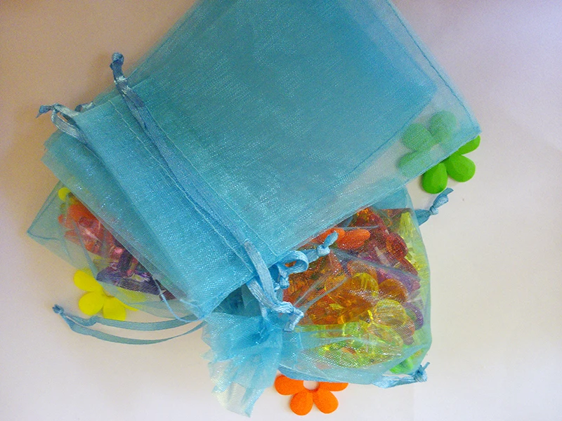 30*40cm 50pcs Organza Bag Lake Blue Drawstring bag jewelry packaging bags for tea/gift/food small transparent pouch Yarn bag