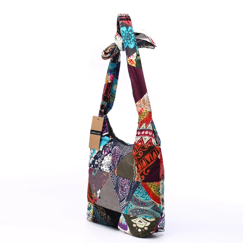Annmouler Brand Women Sling Shoulder Bag Cotton Fabric Handbags Large Messenger Bag Floral Hobo Bag Hippie Patchwork Hippie Bag