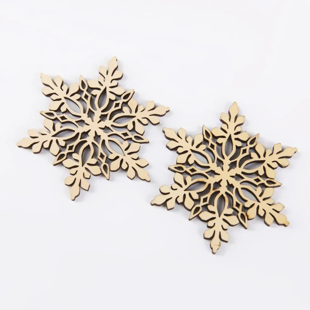 10pcs Christmas DIY Assorted Wooden Snowflake Cutouts Craft Embellishment Gift Tag Wood Ornament for Weding