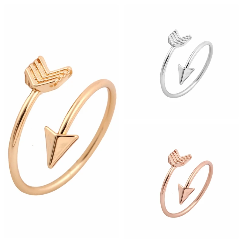 Jisensp Fashion Gold Color Brass Small Arrow Ring Cute Wedding Jewelry Rings for Women New Year Gift Adjustable Finger Ringen
