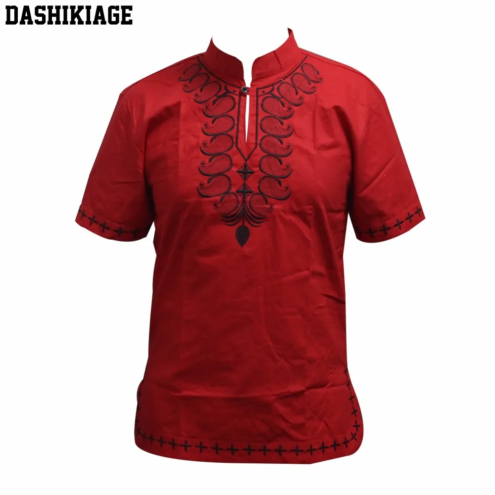 Dashikiage Unisex Cotton Pan-African Embroidered Fashion Dashiki Shirt Traditional Nigerian Native Ankara T-shirt