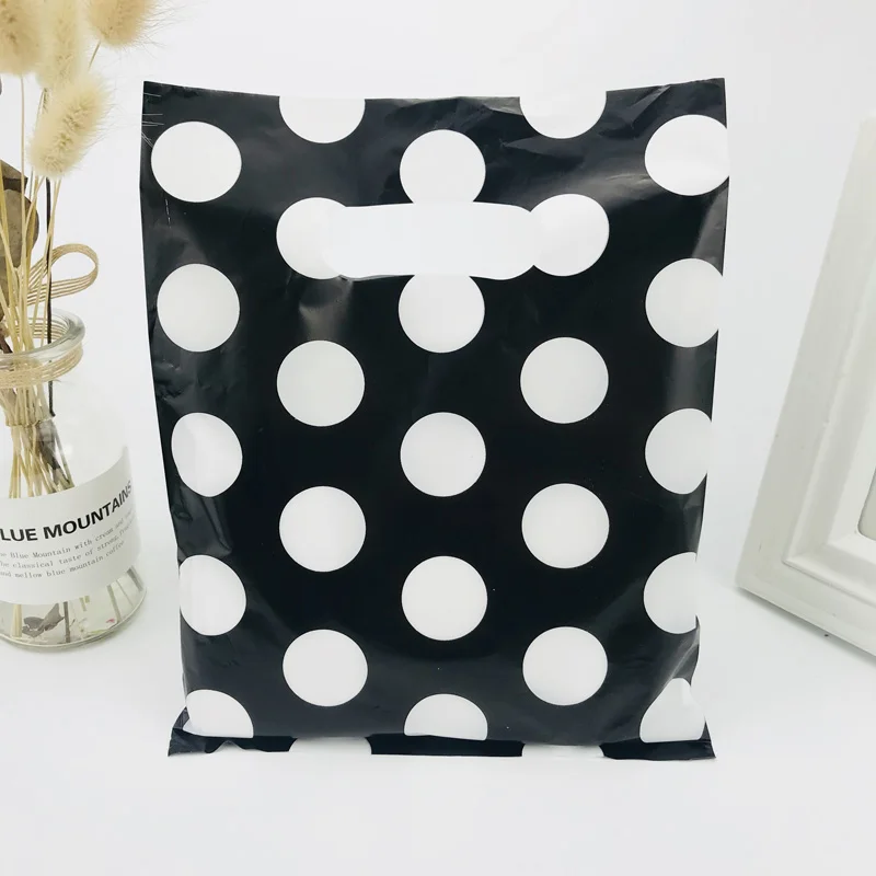 Plastic Gift Bags with Handles, Black Dots, Small Candy, Shopping Bags for Boutique, 20x25cm