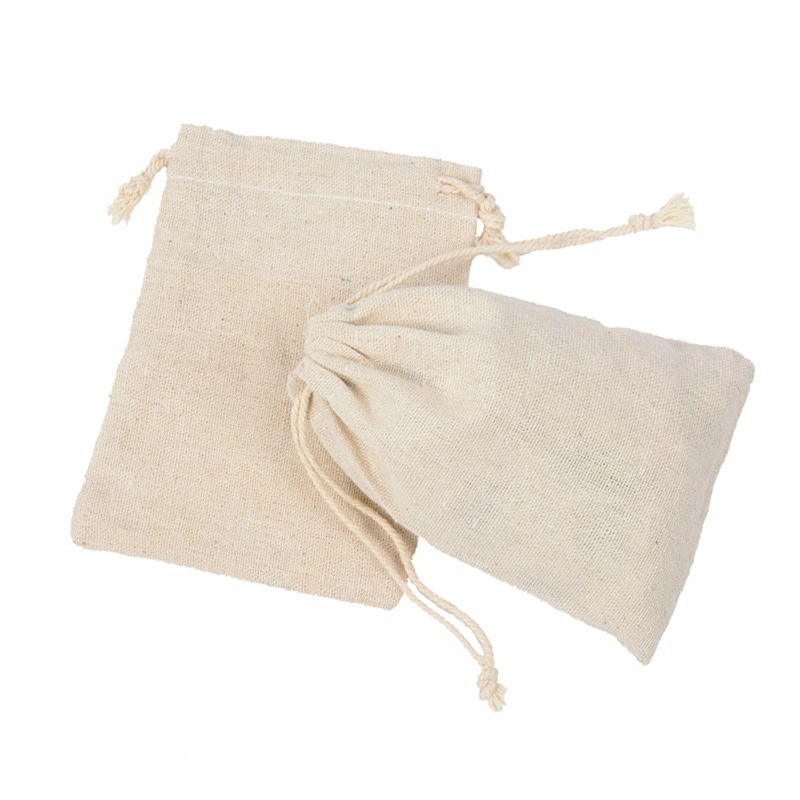 10x13 cm free shipping New cotton and linen jute drawstring pouches bags coffee beans storage gift Packaging bags