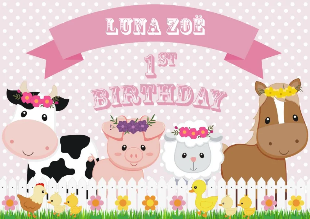 

Custom Farmyard Farm Themed Animal Barnyard Fence Cow Banner backdrops Computer print birthday background