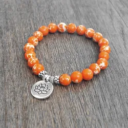 DIY Fashion Jewelry Natural Stone Strand Bracelet Women Men Yoga Healing Chakra Mala Prayer Beads Charm Bracelet Orange