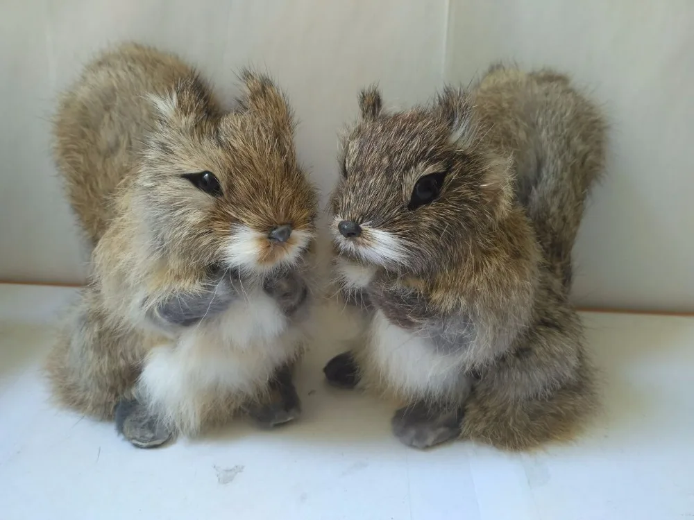 plastic&furs dark khaki squirrel 19x9x14cm model simulation squirrels one lot/ 2 pcs handicraft prop home decoration gift d2645