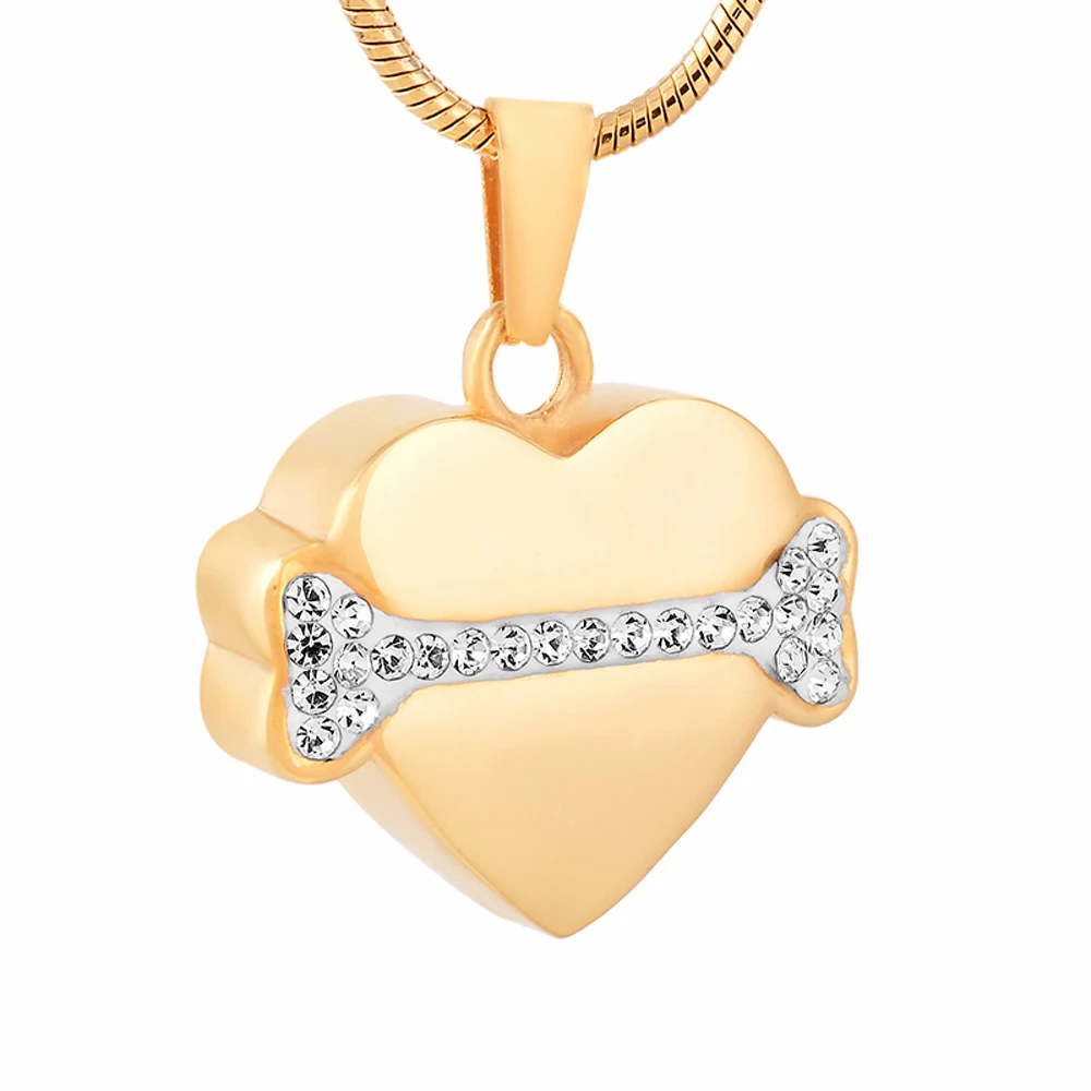 IJD9723 Stainless Steel Classic Dog Bone Rhinestone Heart Design Ash Pendant Necklace Women Limited 2017 New Arrival