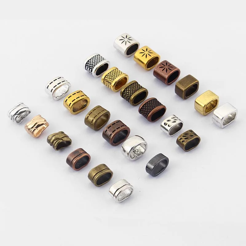 10PCS Textured Flat Slider Spacer Beads Big Hole Beads For 10*6mm Licorice Leather Cord Bracelet Necklace Diy Jewelry Making