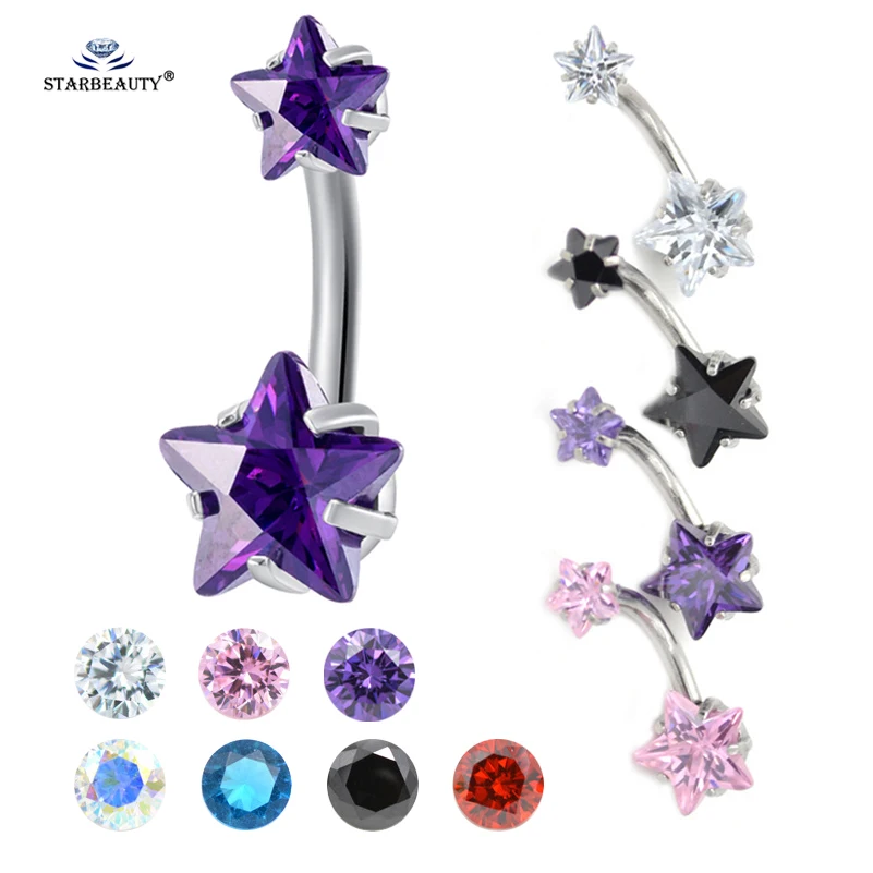 1pc Purple Star Belly Piercing Ombligo Belly Button Rings Navel Piercing Nombril White Belly Ring Helix Earrings Body Jewelry