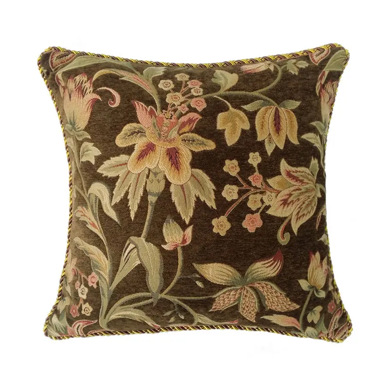 Hinyeatex Classic Soft Heavy Chenille Multi-colors Floral Pipping Square Pillow Case Sofa Cushion Cover 45 x 45 cm Sell by piece