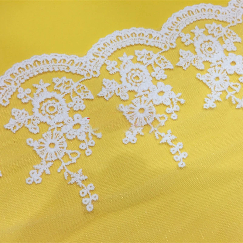 

5 yard 18cm 7.08" wide ivory mesh embroidery lace trim ribbon 1022855EL4K779