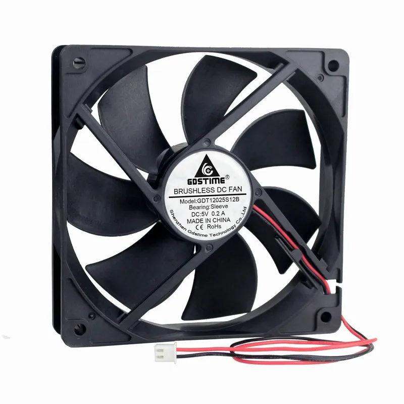 

Gdstime 10 Pcs 0.2A 1500RPM 120*120*25mm DC 5V PC Cooling Fan 120mm x 25mm 2Pin Brushless Computer Motor Cooler 12cm 12025