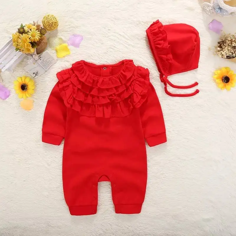 

New Born Baby Girl Clothes Ruffles 6M Baby Girls Rompers Christmas Fall Toddler Infant Autumn Coveralls Tiny Cottons Long Sleeve