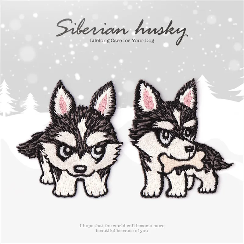 1PC Little Husky Dog Iron On Patches For Clothing Animal Embroidery  Applique DIY Hat Coat Dress Pants Accessories Cloth Sticker