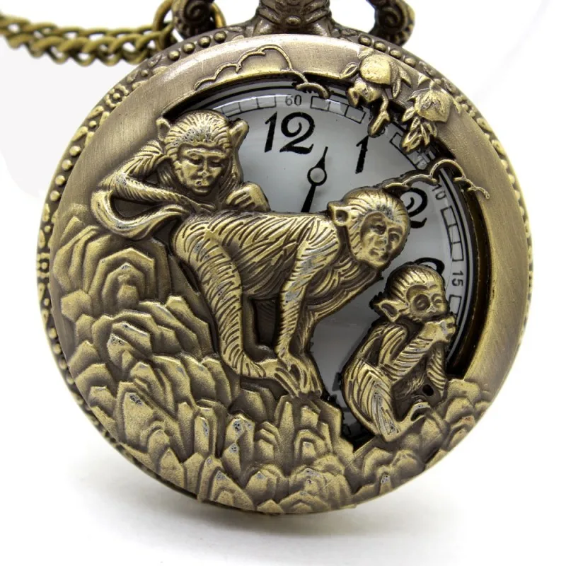 Bronze Chinese Zodiac Quartz Pocket Watch Necklace Dog Pooch Tiger Horse Cow Mouse Rabbit Watch Mens Retro Pendant With Chain