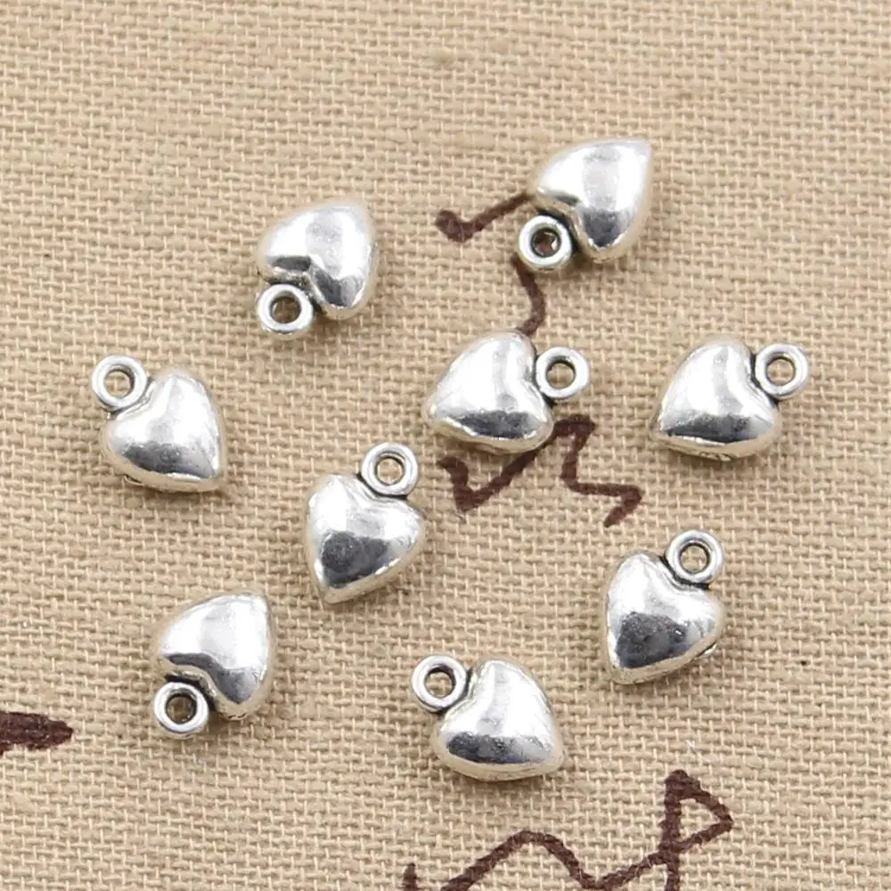 50pcs Charms Puffy Heart 9x7x4mm Handmade Craft Pendant Making fit,Vintage Tibetan Bronze Silver color,DIY For Bracelet Necklace