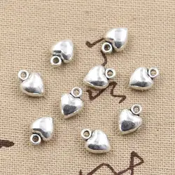 50pcs Charms Puffy Heart 9x7x4mm Handmade Craft Pendant Making fit,Vintage Tibetan Bronze Silver color,DIY For Bracelet Necklace