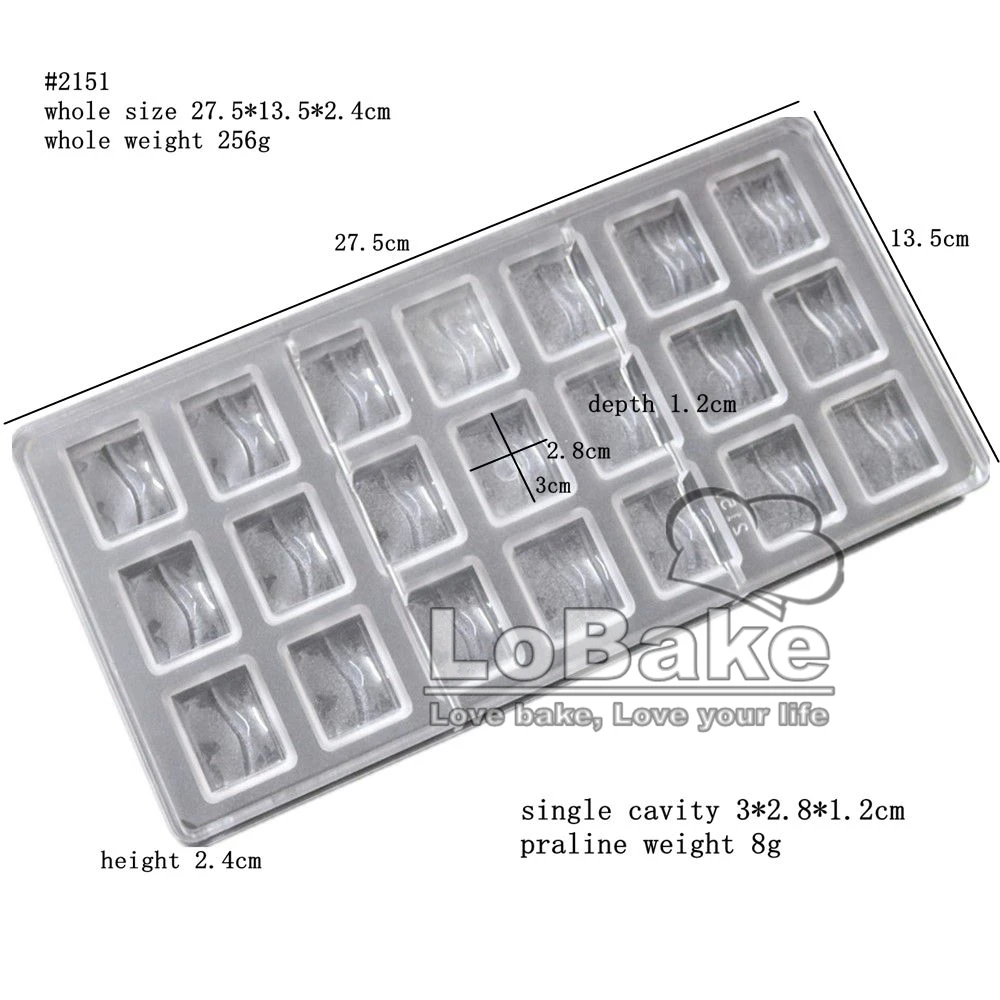 21 cavities Special retangle cube rivers water flow shape PC plastic mold for polycarbonate chocolate mold baking accessories