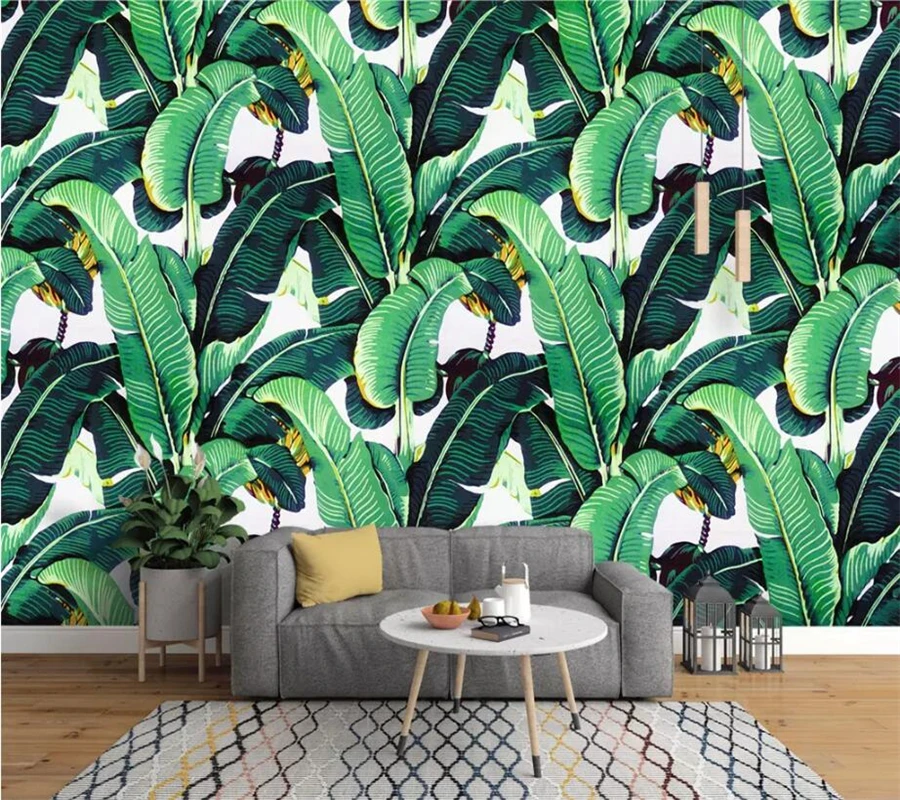 

beibehang Custom wallpaper 3d photo murals European retro hand-painted rainforest plants banana leaves garden mural 3d wallpaper