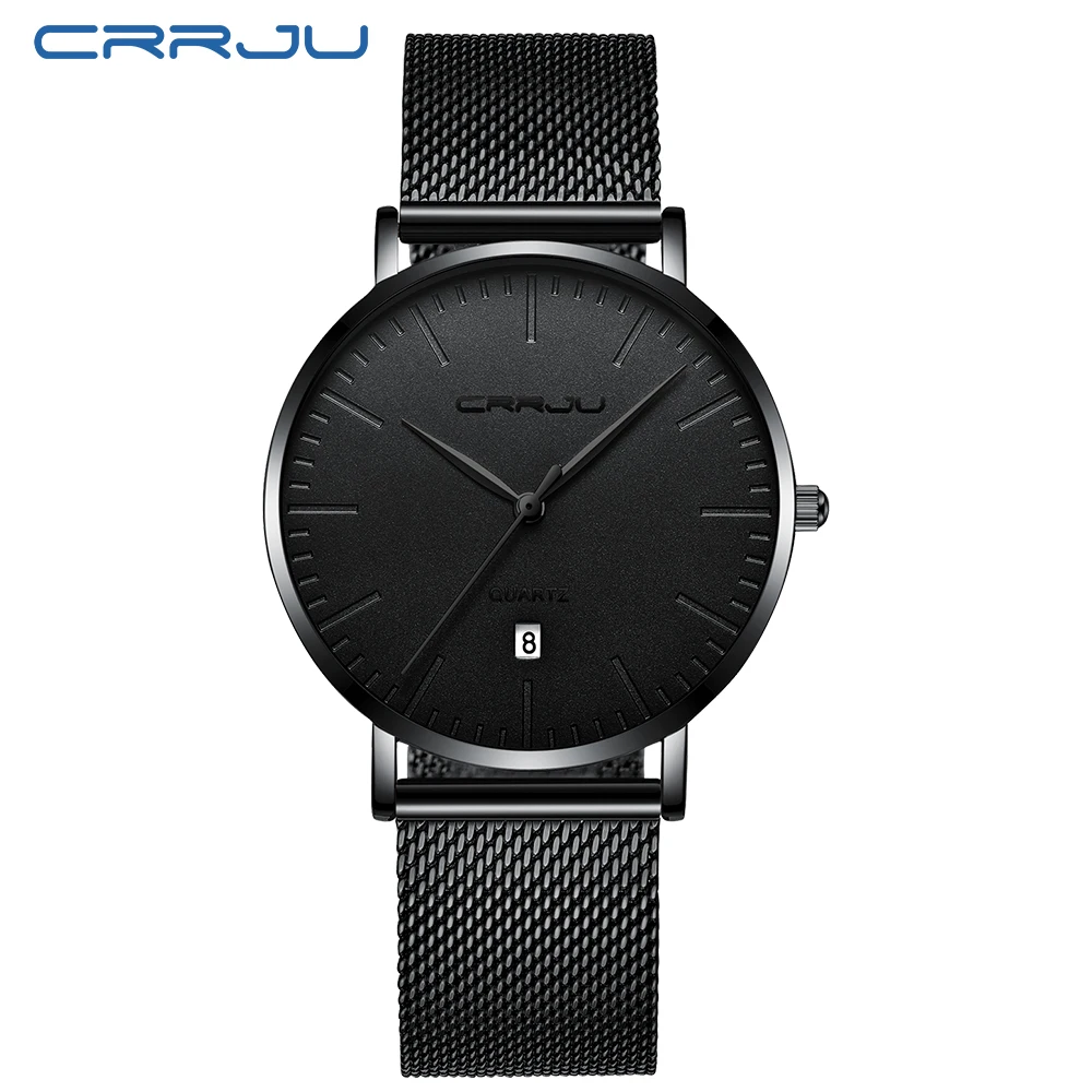 CRRJU Simple Ultra thin Quartz Watch Stainless Steel Mesh Strap Men\'s Watches Fashion Waterproof Clock Men Casual Wristwatches