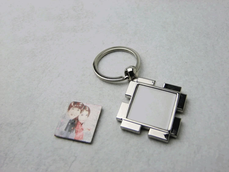 20pcs/lot Blank Sublimation squarer metal key chain bag pendants can print photo custom design gift OPP packing 10