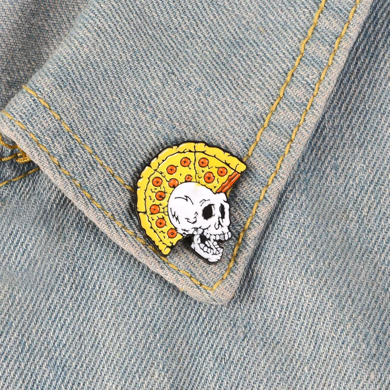 Creative Fun Pizza Hairstyle Skull Enamel Pins Skeleton Badges Custom Brooch Pastel Lapel pin Denim Shirt Punk Women Jewelry