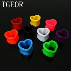 MIXED piercing jewelry 1 pair mixed gauges ear expander acrylic heart shape double flare colors ear tunnels Fashion