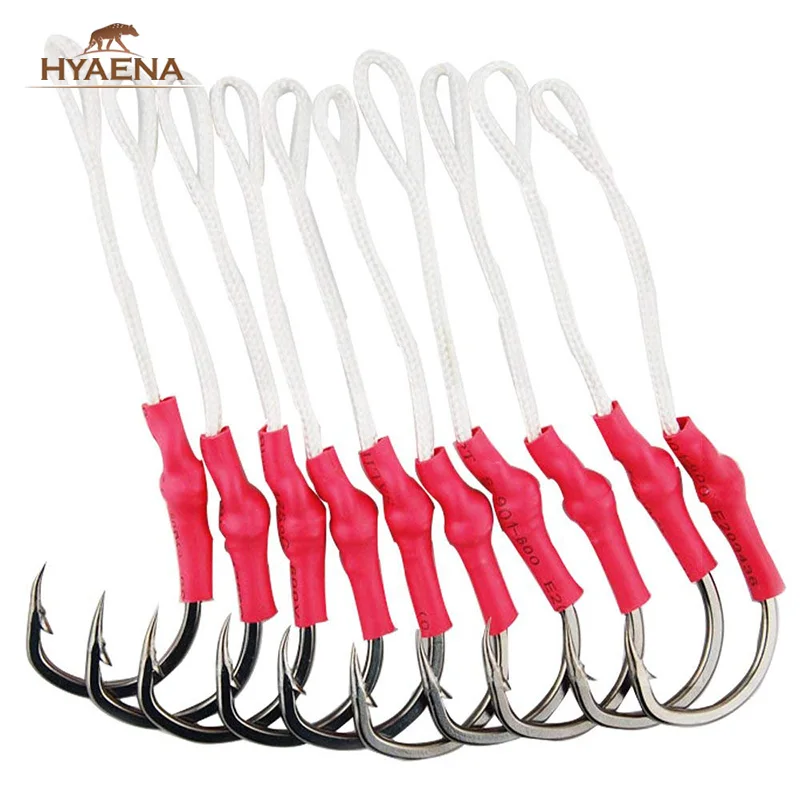 Hyaena 100pcs Stainless Steel Assist Fishing Hooks With PE Line Carp Fishing Tackle Accessories Fly Tying Jig Bait Fishhooks