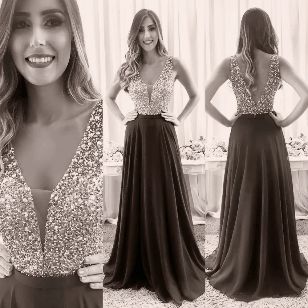 Vestidos de Fiesta formales Borgoña largos elegantes con cuello en V sin mangas cristales brillantes con cuentas corpiño Línea A hasta el suelo vestidos de noche