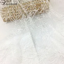 Quality 1 yard maple leaf embroidery lace net yarn African tulle fabrics DIY charming evening dress handwork cloth widows  gauze