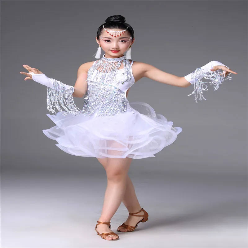 Jupe de danse latine pour enfants, robe de compétition de danse latine pour filles, gland, paillettes, vêtements de performance, 303, nouveau style