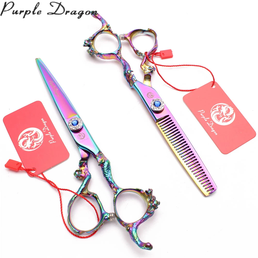 

9003# 5.5" 16cm Purple Dragon Multi-color 440C Hairdressing Scissors Straight Shears Thinning Shears Professional Hair Scissors