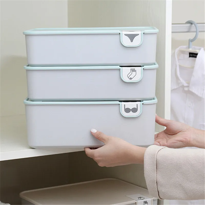 

Underwear Storage Box With Covered Home Closet Organizer Drawer Divider Plastic Boxes Socks Panties Bra Storage Organizer