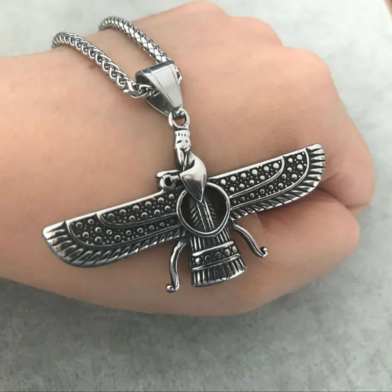 Ahura Mazda Farvahar Zoroastrian Persian stainless steel pendant necklace   accept drop shipping