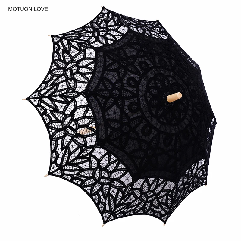 2024 Summer Vintage Lace Umbrella Parasol For Birde High Quality Lace Wood Handle Womens Wedding Sun Umbrella Sombrillas Boda