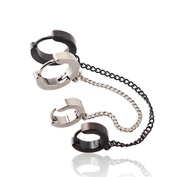 2 pieces sliver black Titanium Steel Men ear chain Double pierced eardrop clip dangle Earrings fashion jewelry for men women